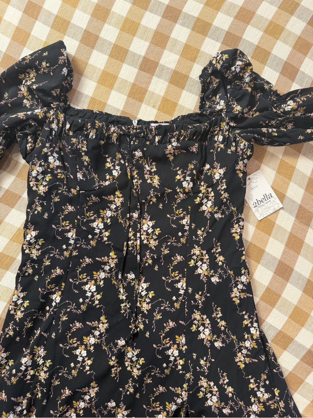 2bella Floral Puff Sleeve Midi Dress Black Pink Cottagecore Size Medium NWT